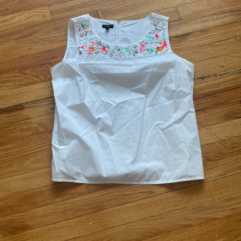 Talbots 100% Cotton Beaded Tank